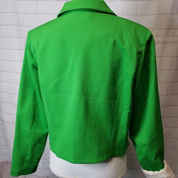 New Bright Green Cropped Double Breasted Blazer Jacket womens L XL Modern Style - Picture 5 of 7